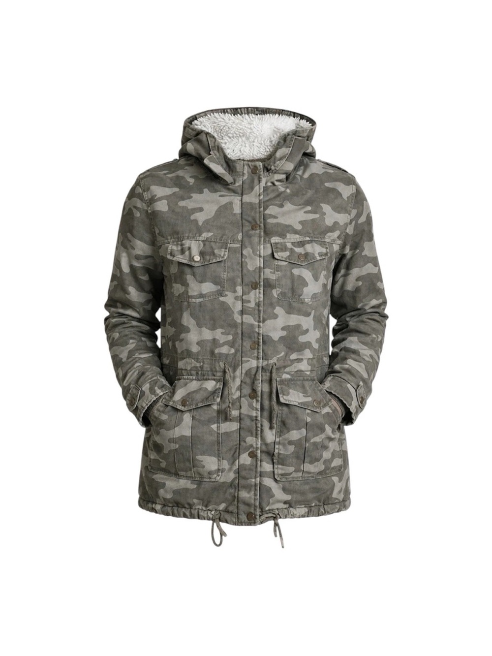 BNCI Camo Utility Jacket Sherpa Fleece Lined Hooded Military Style Coat Women M